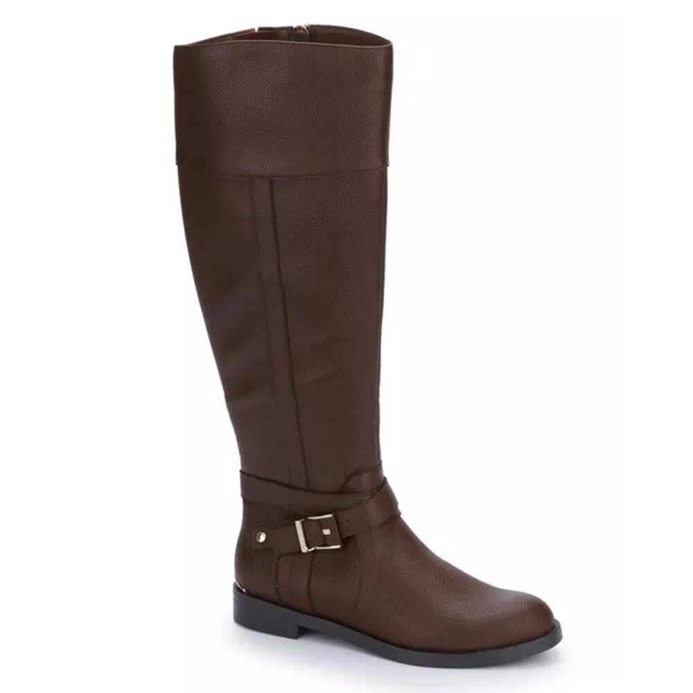 Kenneth Cole Wind Tall Riding Boots 5 Brown NWOT Knee High Buckle Prep